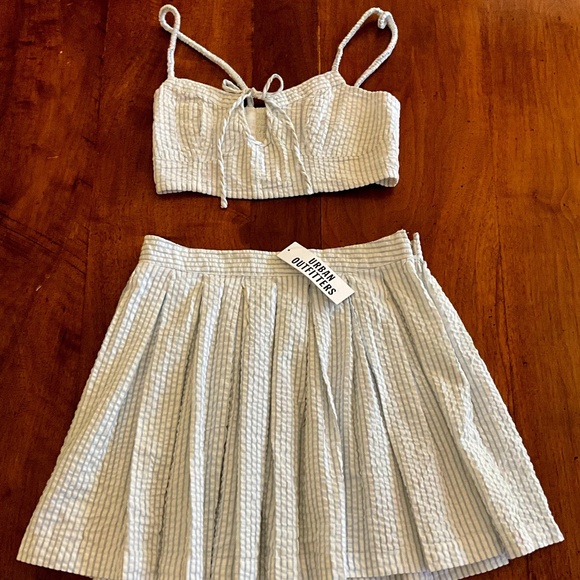 NWT Urban Outfitters Seersucker White and Blue Stripe Skirt and Top Set - Picture 1 of 6